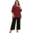 thumbnail image 3 of DARING DIVA Women's Plus Chiffon Batwing Ruffle Long Sleeve Casual Blouse 2X Burgundy, 3 of 6