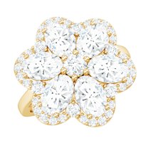 Rosec Jewels Womens Moissanite Floral Statement Ring, Cocktail Ring, D-VS1 Grade, 18K Yellow Gold, US 6.50
