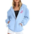 thumbnail image 6 of Breast Cancer Zip Up Hoodie for Women Pink Ribbon Graphic Jackets Fall Winter Oversized Sweatshirt with Pocket, 6 of 6