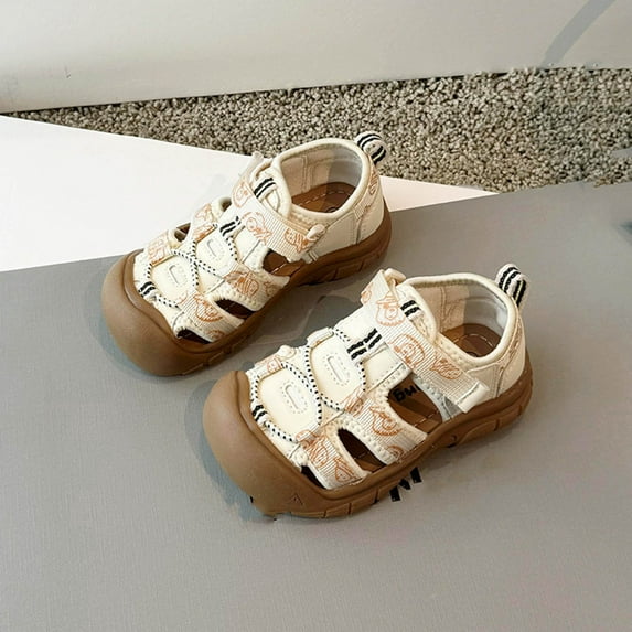Gyujnb Toddler Girls' Print Closed-Toe Sandals, Breathable Hook-and-Loop Summer Shoes, Casual Outdoor Sport Sandals for Kids,3-3.5 Years