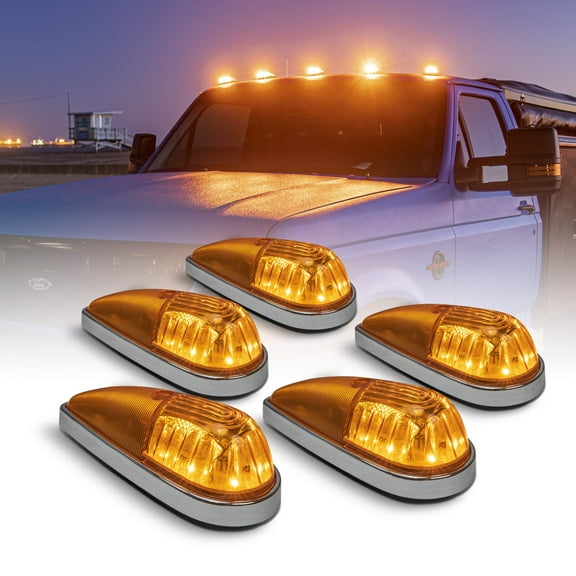 Online LED Store SIL3135-CH Amber LED Teardrop Cab Marker Lights Kit 12V Fits Trucks Vans RVs 5 Pcs