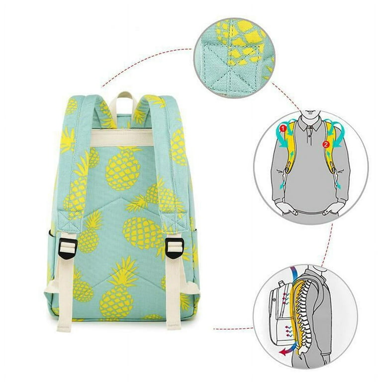 Pineapple School Backpacks for Teen Girls Pencil Bags with Zipper