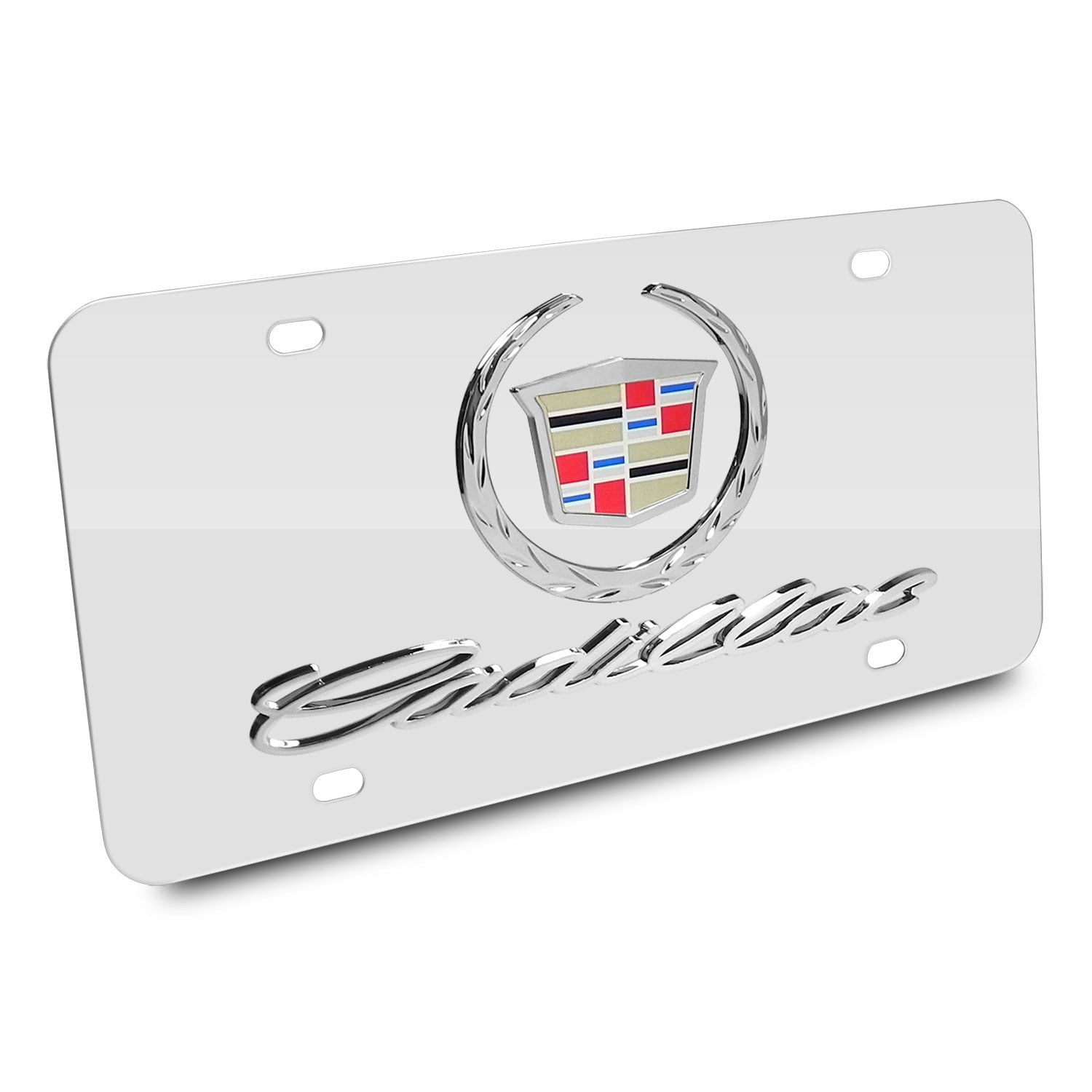 Cadillac Chrome Logo Name On Polished Steel License Plate 