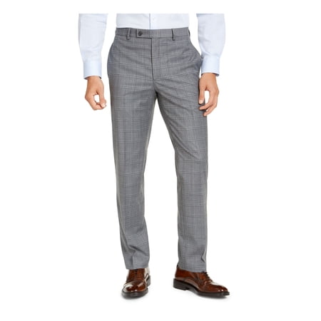 RALPH LAUREN Mens Gray Lightweight, Windowpane Plaid Regular Fit Pants 32W X 30L