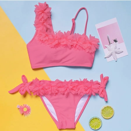 

Gubotare Two Bikini Beachwear Floral Girls Kids Piece Toddler Swimwear Swimsuit Baby Girls Swimwear Girl 2 Pink 2-3 Years