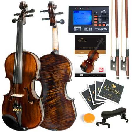 Mendini by Cecilio 4/4 MV500 Flamed Solid Wood 1-Piece Back Full Size Violin with Tuner, Lesson Book, Shoulder Rest, 2 Bows, Extra Strings, Rosin, 2 Bridges and (Best Violin Under 500)