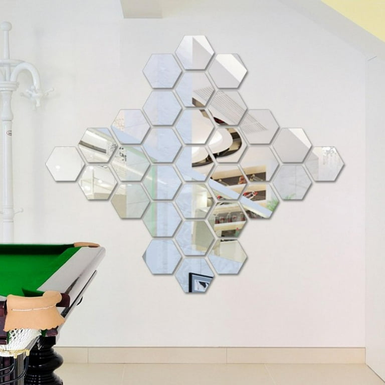 12Pcs DIY Wall Sticker Hexagonal 3D Mirror Self Adhesive Mirror