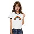 thumbnail image 6 of Boys Girls Rainbow Graphic T-shirts Cotton Kids Plain Round Neck Basic Top - Children School Active Tees Shirts Age 3-13 Years Black 3-4 Years, 6 of 6
