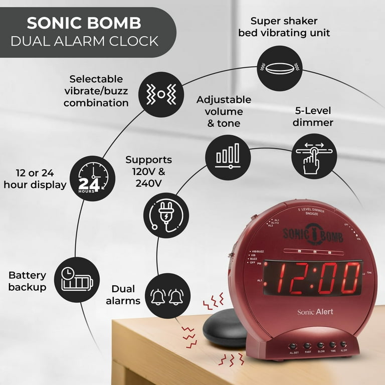Free Shipping! Sonic Alert Sonic Bomb Dual Extra Loud Alarm Clock