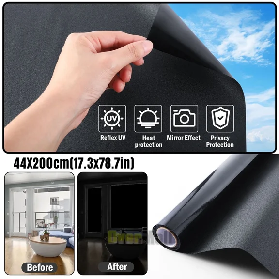 Blackout Window Privacy Film Total Light Blocking Room Darkening Window Covering