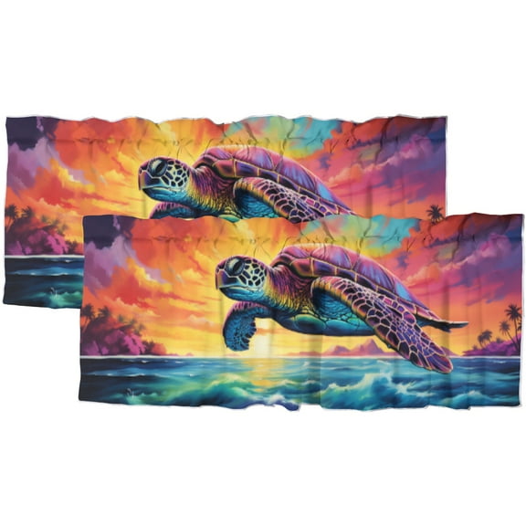 Watercolor Sea Turtles Kitchen Curtain Valances Beach Ocean Coastal Scenery Window Treatment Valance Curtains for Bathroom 54 by 18 in, 2 Panel