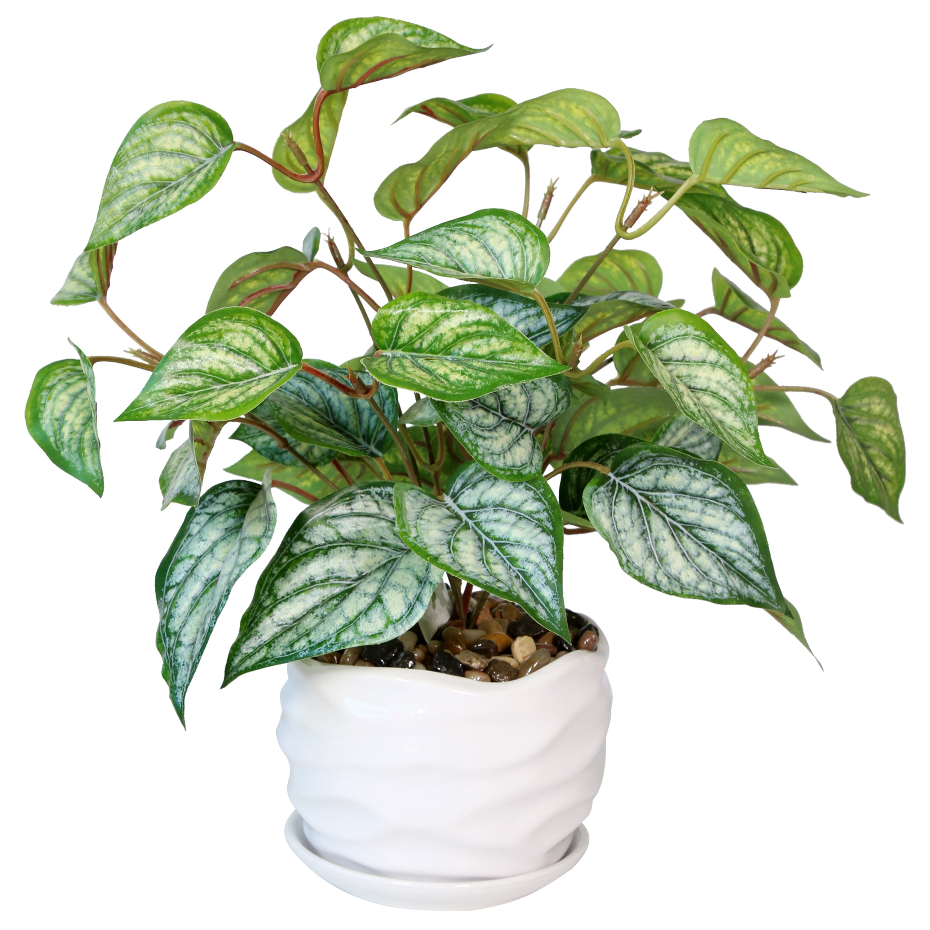 Mainstays 13.4" Artificial Argyreia Leaf Plant With Ceramic Pot in White