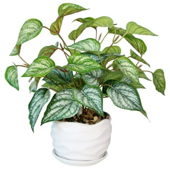 Mainstays 13.4" Artificial Argyreia Leaf  With Ceramic Pot in White