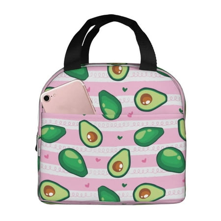 Insulated Lunch Bag for Women Men - Cute Avocado Pink Stripe Leakproof Cooler Lunch Box for Women Men  Lunch Tote Bags for Work School Picnic Travel