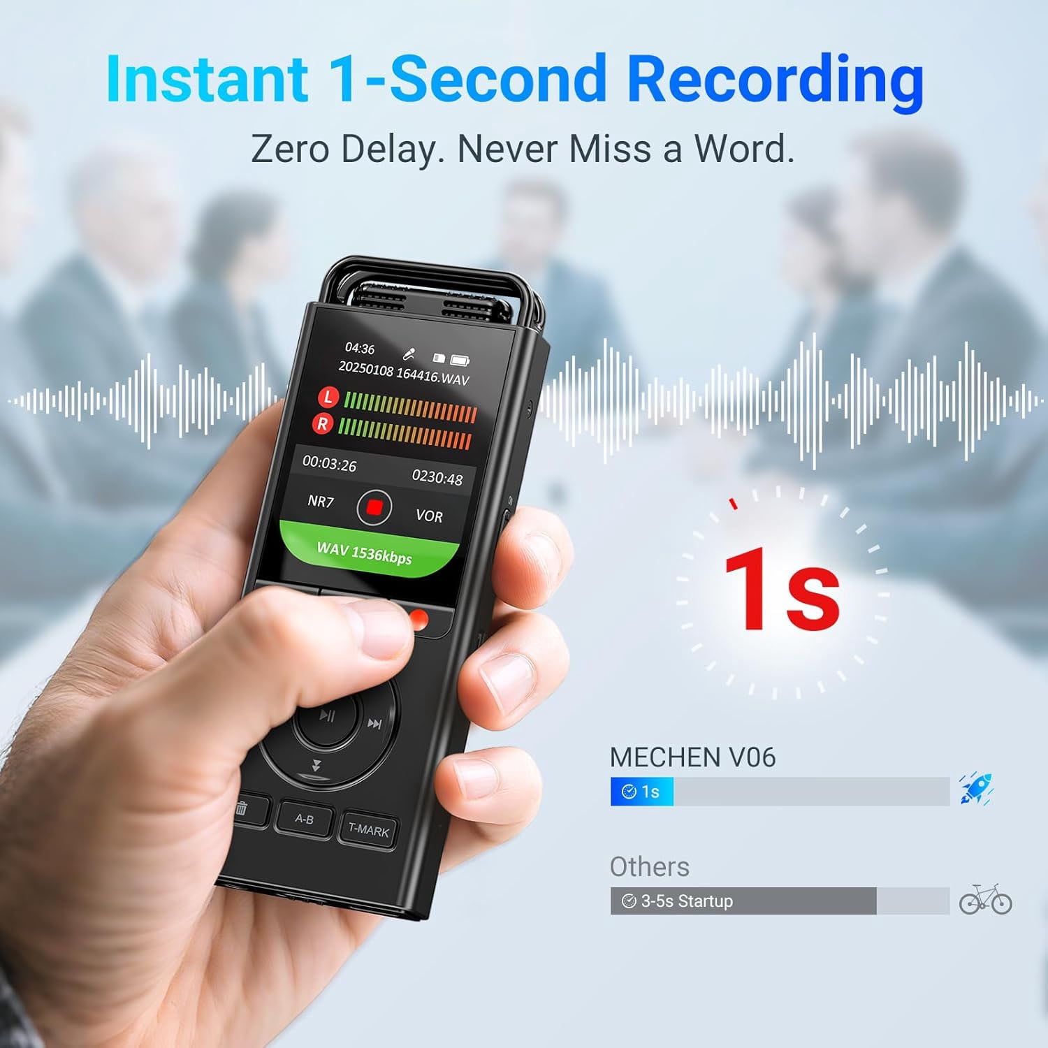 144GB Digital Voice Recorder with Playback,9000 Hours Audio Recording Device, MECHEN Voice Activated Recorder Portable, with Lectures Meetings, Interviews Voice Recorder -Black