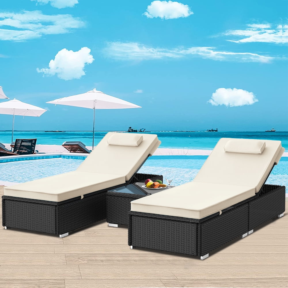 BTMWAY Patio Lounge Chairs Set of 3, 3 Piece Wicker Outdoor Lounger