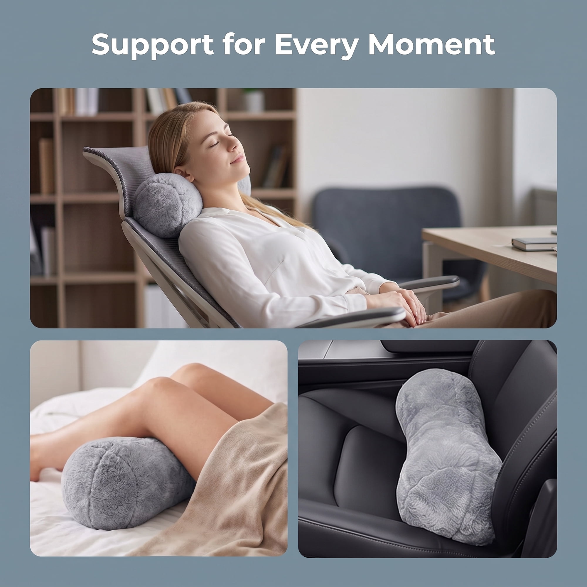 Unique Bargains Neck Pillow Cotton Cervical Support for Car Sleeping Gray 17.7"x7.1"