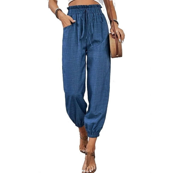 Women's Pants Casual Plain Jogger Blue S (4)