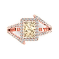 1.935 ctw Solitaire with Zirconia Diamond Accents Anniversary Ring for Women | Emerald Cut Natural Morganite | Hyperallergenic Solid 18K Rose Gold