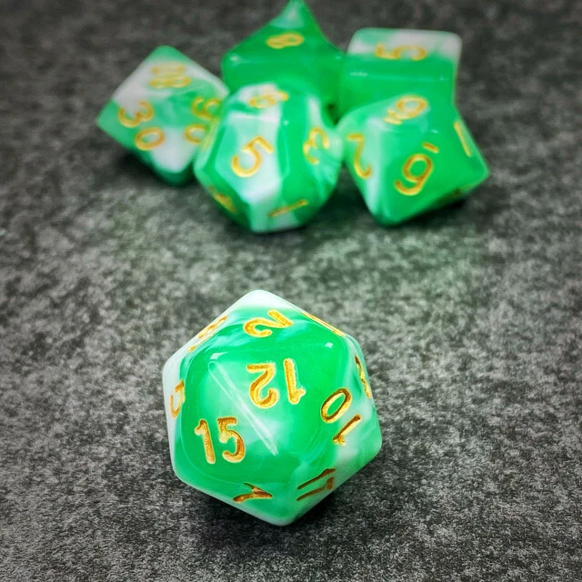 Sage'S Stones - Green/Wht Acrylic Polyhedral Dice Set Games Dnd Dungeons Dragons