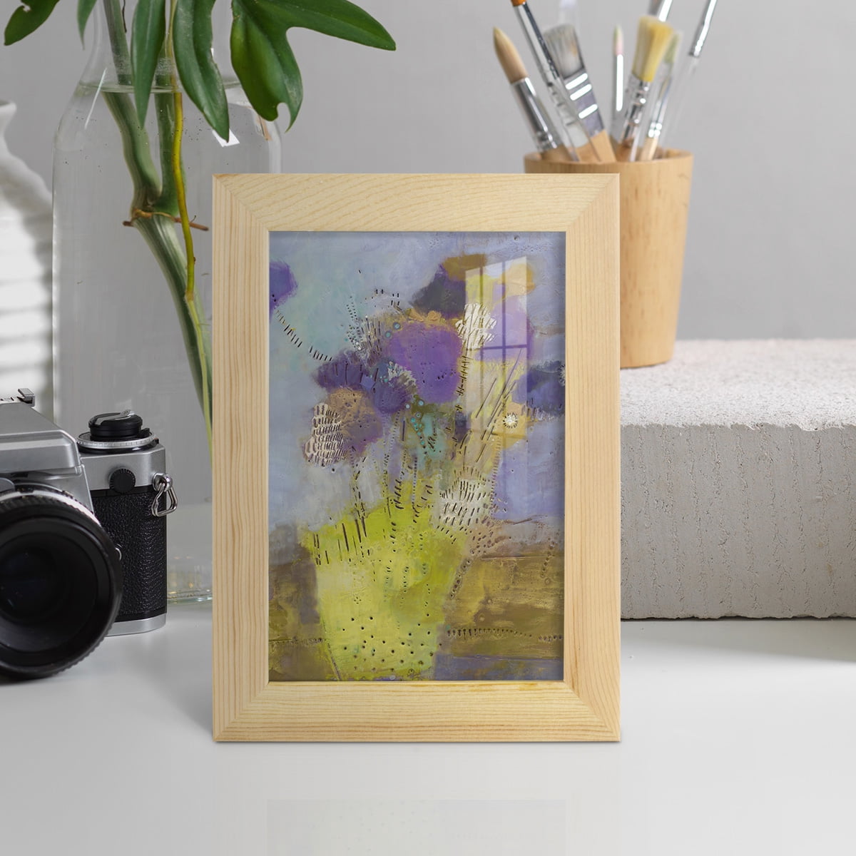 Blumen I -Framed Print w/glass-Natural Wood