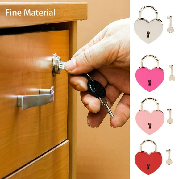 Metal Heart Shape Lock Solid Color Meaningful Solid Anti-rust Decorative Replacement Drawer Cabinet Wardrobe Padlock with Key Peach Red