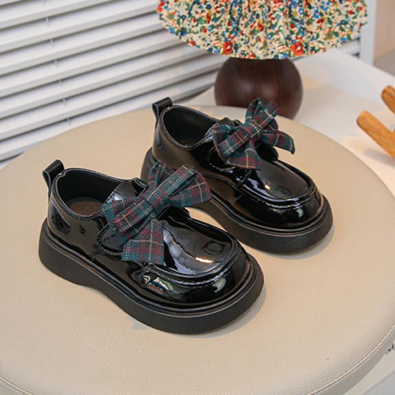 FSYBOA Girls Dress Shoes Size 1(Big Kids), Casual Non Slip Pull On Platform Sole Kids Flat Shoes Black