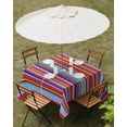 thumbnail image 3 of Rainbow Striped Square Outdoor Tablecloth, Waterproof Table Cloth Cover with Umbrella Hole and Zipper, Red Blue Yellow Geometric Abstract Table Protector for Patio Party Picnic 60"x60", 3 of 6