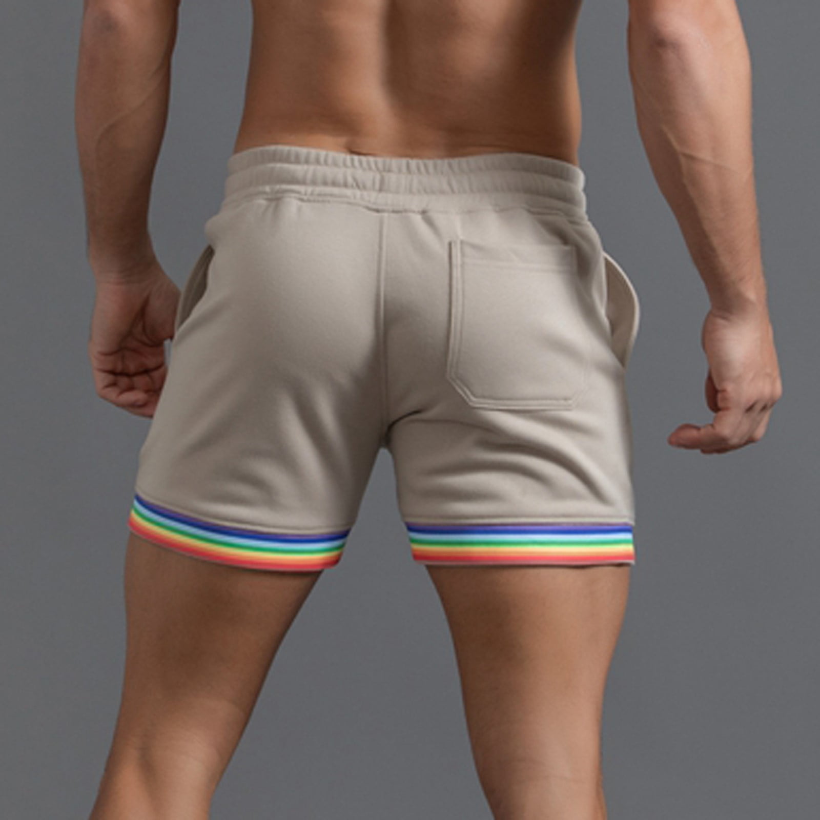 CHANGMOO Male Summer Solid Color Rainbow Pants Pocket Drawstring Loose Casual Sports Running Straight Shorts Beach Pants
