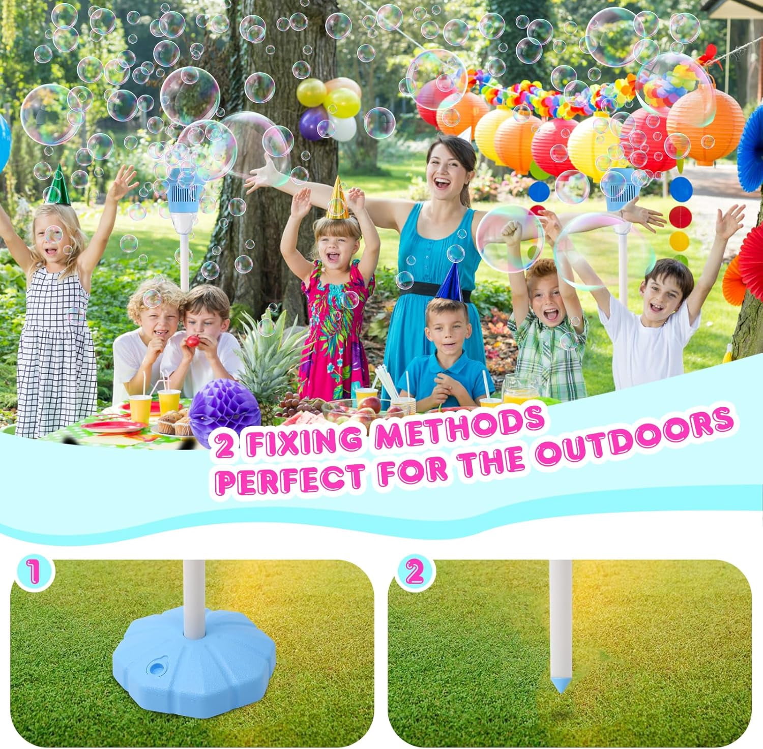 Splashy Surprises Bubble Maker, Automatic Standing Bubble Maker ,47-Inch Vertica,Bubble Stream, Stable Base, Three Adjustable Heights , Accompanied By Music,Ideal For Outdoor Play