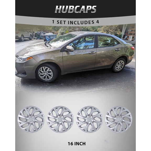 4 Pack 16" Wheel Cover Hubcap Fit for Toyota Corolla 2009-2026,Snap-on Installation,Lacquer