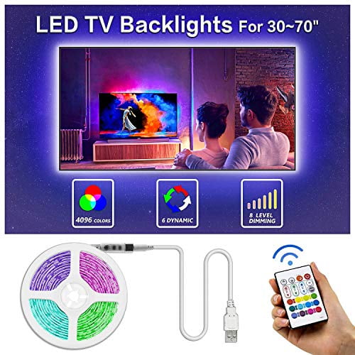 Derlson Tv Backlight 118inch USB LED Strip Light Wireless RF Remote LED Backlight Home Theater,TV Momitor, Pure White 6000K,Adhesive Strip 