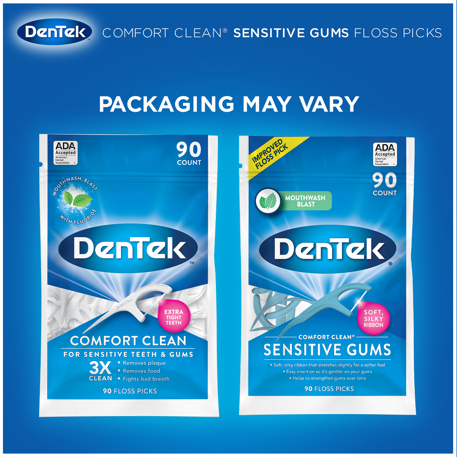 DenTek Comfort Clean Sensitive Gums Floss Picks, Soft & Silky Ribbon, 90 Count - image 5 of 7