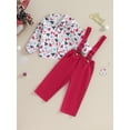 thumbnail image 3 of Newborn Pants Outfits 6M 12M 18M 24M 3Y 4Y Little Boys Christmas Hat Print Button Down Shirt and Overalls Set Toddler 2 Piece Pants Suits, 3 of 9