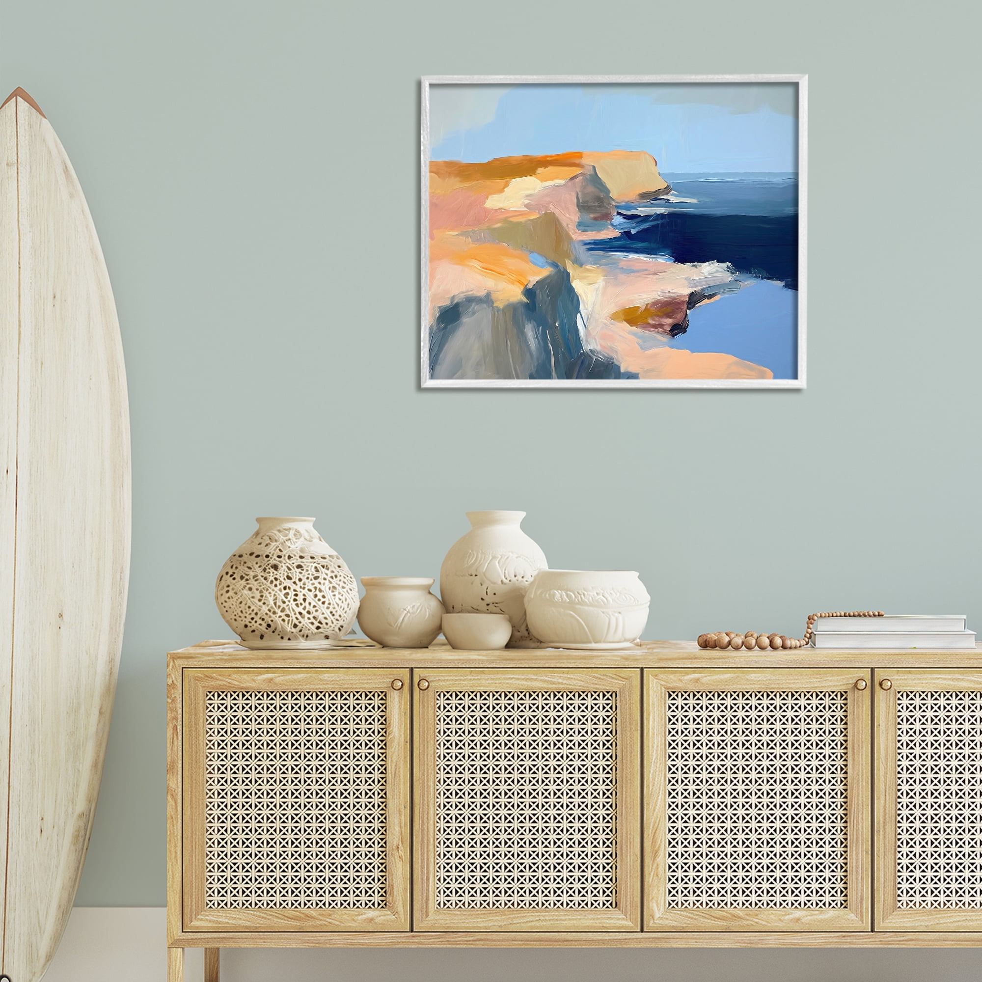 Stupell Industries Rugged Cliffs Coastline Coastal Painting White Framed Art Print Wall Art, 30 x 24