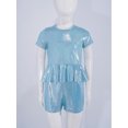thumbnail image 5 of Doomiva Kids Shiny Jazz Disco Outfit Hip Hop Dance Peplum Top with Shorts Set for Hip-hop Cheerleading Light Blue 13-14, 5 of 6