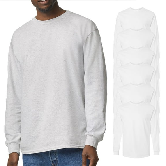 Gildan Long Sleeve T-Shirt for Women comfort and durability Ultra Cotton White Color Crew Neck Classic Long tee 6 oz 100% cotton Shirt, 6 Pack Size-S