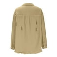 thumbnail image 4 of Fesfesfes Women's Distressed Denim Shirt Solid Color Long Sleeve Ribbed Cuffs Stand-Up Collar Tops with Buttons Outdoor Street Blouses(Khaki,L), 4 of 5