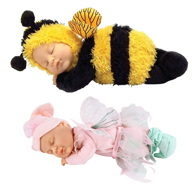 (Set) Ann Geddes Plush Sleeping Baby Dolls Baby Bumble Bee & Pink