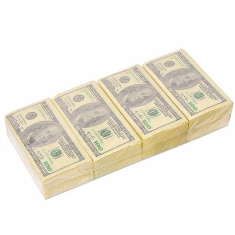 8 Packs Napkin Paper 100 Dollar Raw Wood Pulp Facial Tissue Handkerchief Party