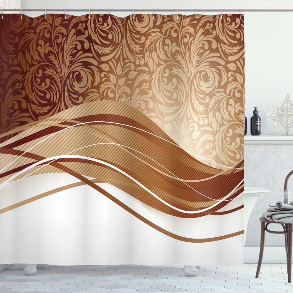 Chocolate Shower Curtain, Brown Toned Classical Medieval Foliage Motifs
