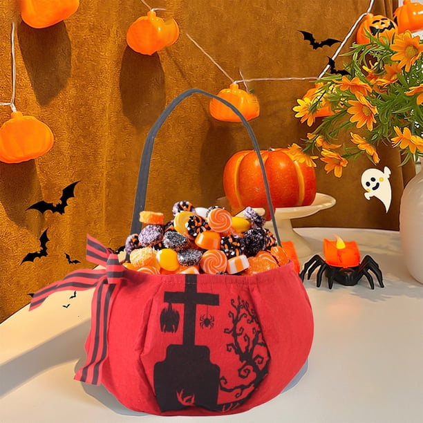 Bolsa de dulces de Halloween con forma de pajarita, bolsa de dulces, bolsa de calabaza de mano, regalo para niños, bolsas de tela para dulces