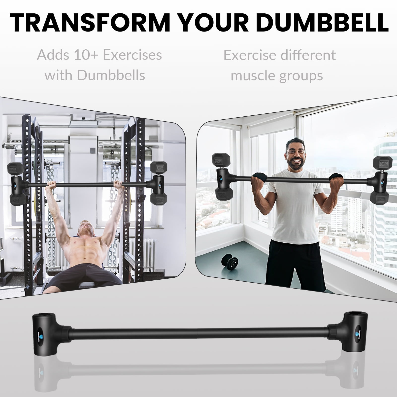 WOOTMIN Dumbbell Converter - Converts dumbbells into barbell sets and  kettlebells - Dumbbell bar, adjustable and up to 200 lb barbell for home  fitness 