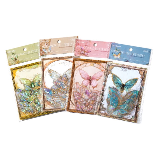 Suministros para álbumes de recortes con diseños holográficos, pegatinas multiusos para decoraciones de manualidades, pegatinas PET con flores de mariposa ideales para la decoración de diarios