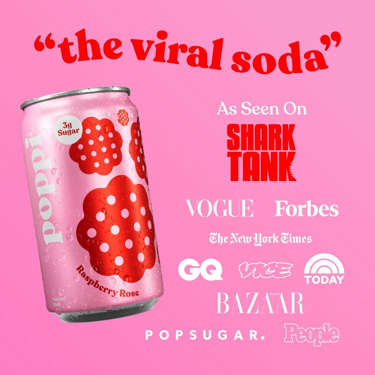 poppi Raspberry Rose Prebiotic Soda Mini Can, 7.5 fl oz Can, 6
