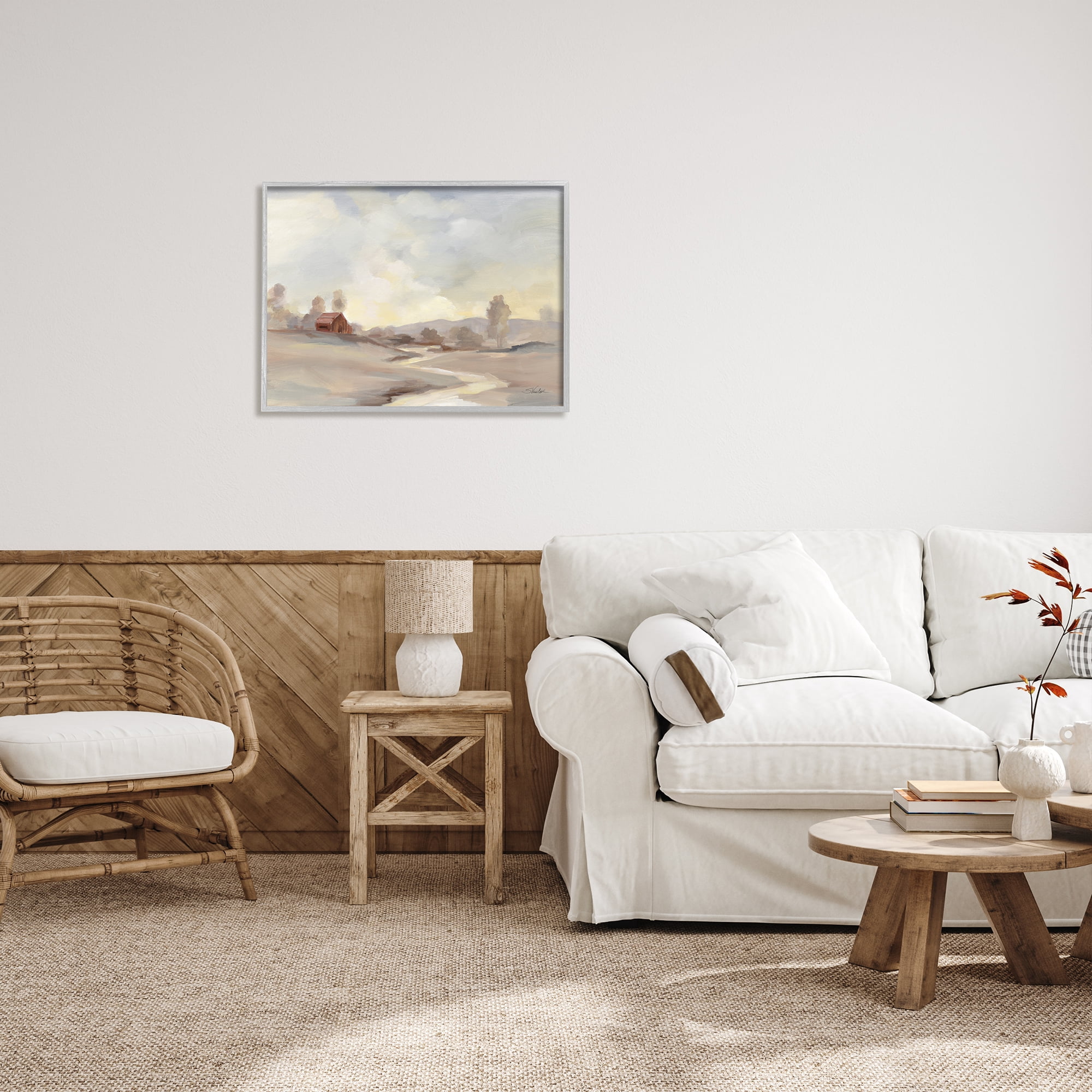 Stupell Industries Abstract Cabin Landscape Nature Painting Gray Framed Art Print Wall Art, 30 x 24