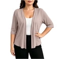 thumbnail image 3 of AGWOLF Women's 3/4 Sleeve Cardigan Lightweight Open Front Cardigans Kintted Shrugs Sweater Ruffle Fall Fashion Clothes Brown XL, 3 of 9