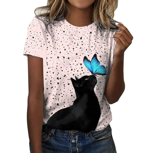 Gibobby Camiseta de manga corta para mujer Túnica holgada para mujer, camisetas informales de verano, camiseta Floral de manga corta con cuello redondo, blusa(H,CH)