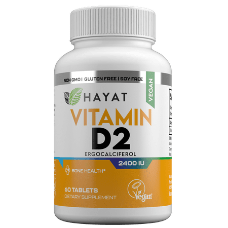 Hayat Vitamins Certified-Halal Vegan Vitamin D 2400 IU, D2, 60 tablets