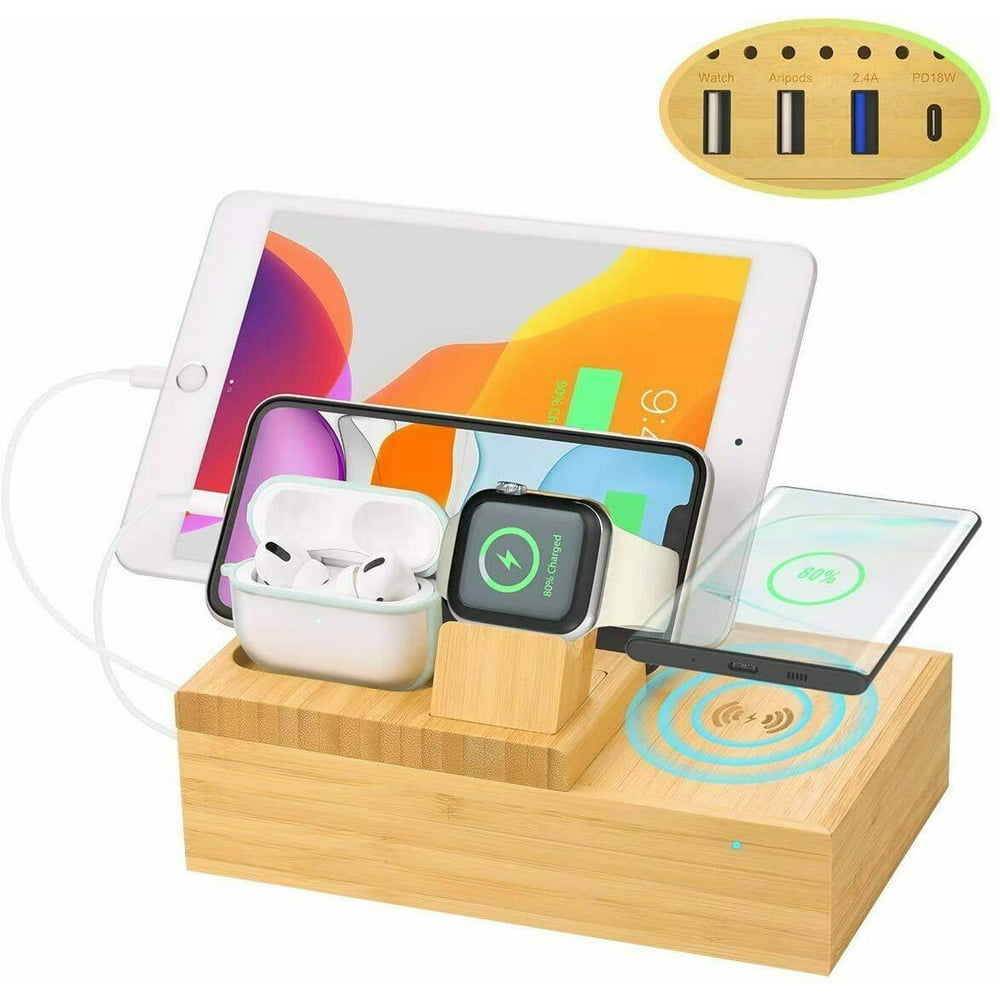Bamboo Charging Dock Station Charger Holder Stand For iphone iWatch